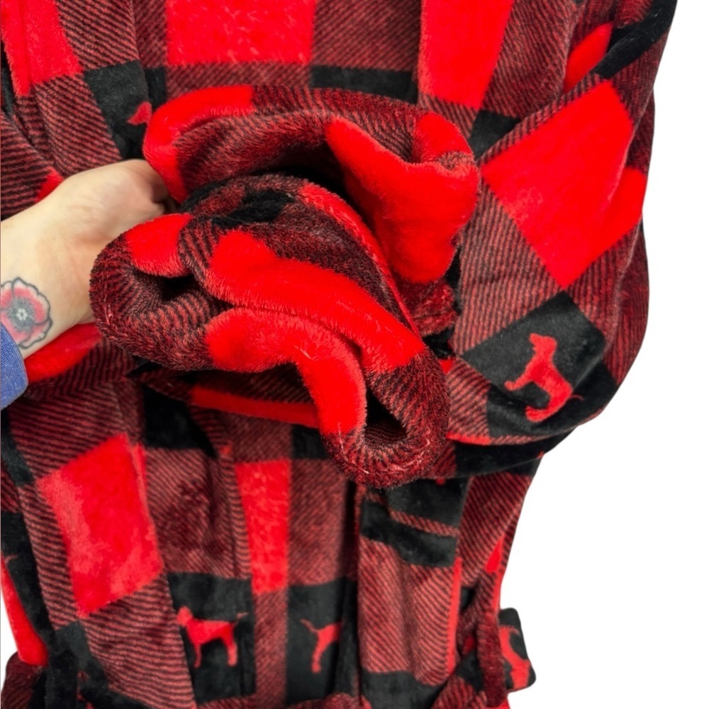 Victoria's Secret PINK Buffalo Plaid Plush Soft Cozy Robe Cabincore Size M/L - Picture 6 of 11